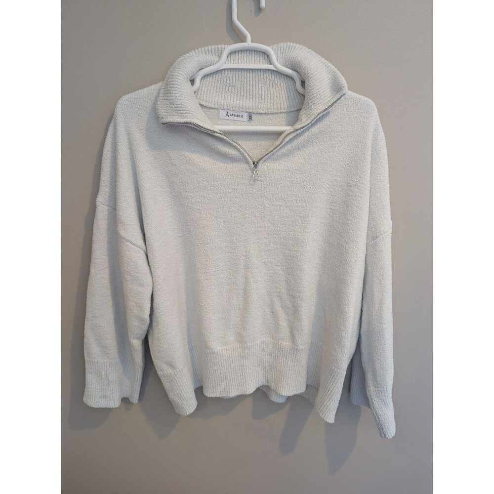 Anrabess Women's Ribbed Knit Quarter Zip Sweater  Size XL Light Blue Preppy
